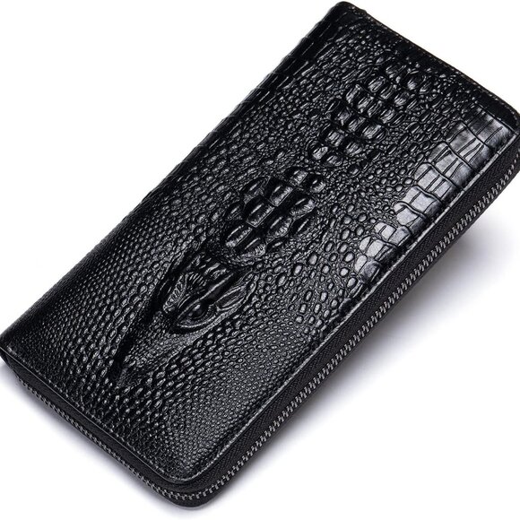 🔥Raised Crocodile Embossed Leather Zipper Wallet Clutch Wristlet Card Holder - Picture 3 of 8